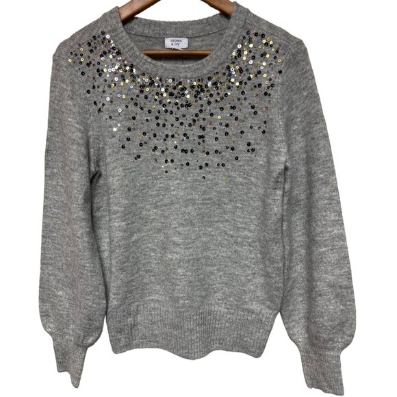 crown & ivy Sweaters - Crown & Ivy Women's Sweater Heather Grey Sequin Long Sleeve Petite Medium PM NEW